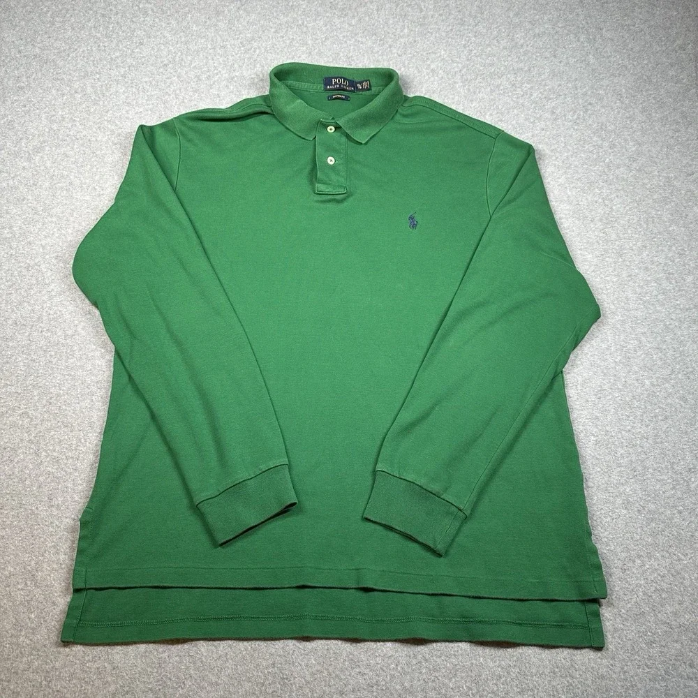 Polo Ralph Lauren Custom Fit Long Sleeve Polo Shirt Green XL Cotton Pony